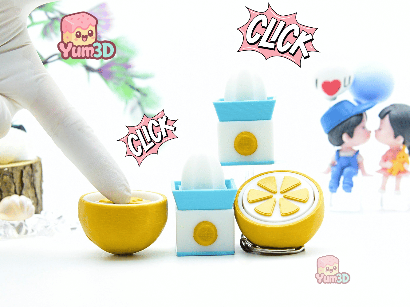 🍊 Yum3D Fresh Squeeze Orange Juicer Set of Clicker Keychains